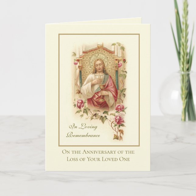 Årsdag Död Kära Sakrala Hjärtat Jesus Kort (Framsida)