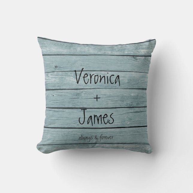 Årsdag eller Bröllop Pillow med träbakgrund Kudde (Framsida)