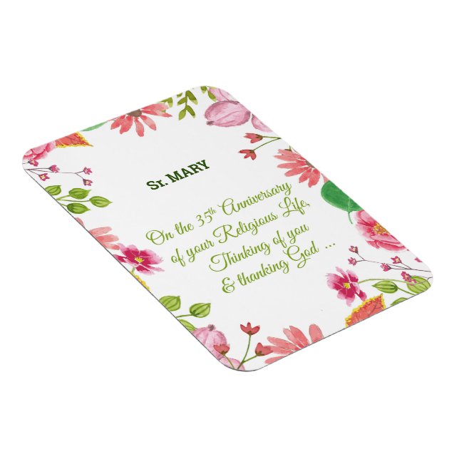 Årsdag för 35e av nun-Religiösan Vattenfärgsblommo Magnet (Högersidan)