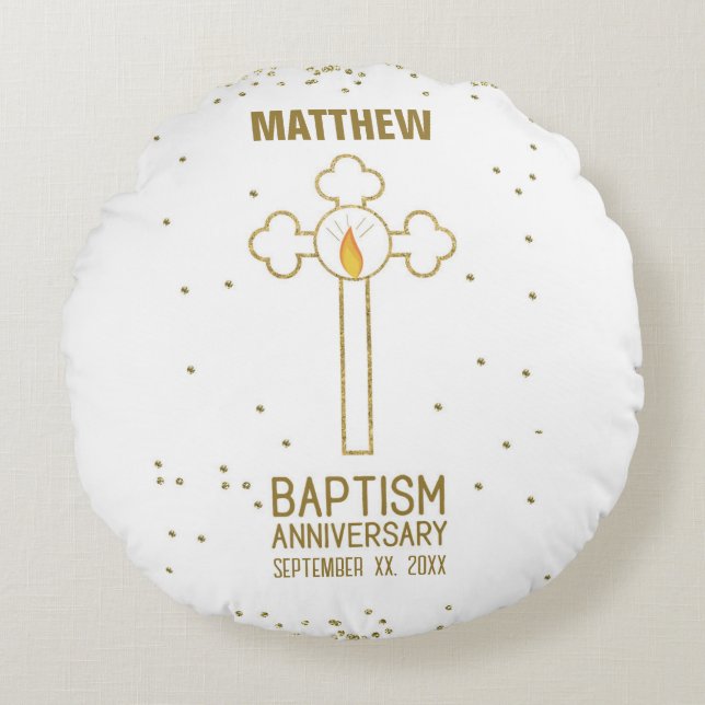 Årsdag för Baptism Guld Kor Personlig Rund Kudde (Framsidan)
