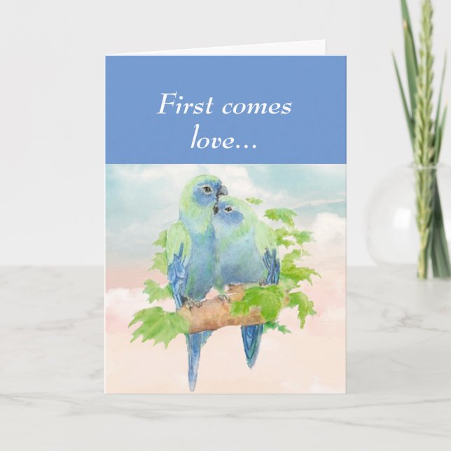 Årsdag för Blå parroterna ONE I KÄRLEK Kort (Framsida)
