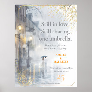 Årsdag för Bröllop i Golden Rain Romantik Poster