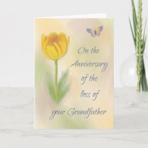 Årsdag för förlust av farfar- och vattenfärgsblomm kort