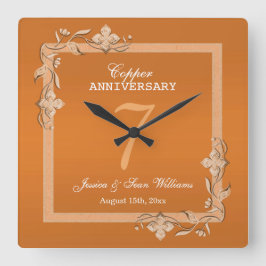 Årsdag för koppar Gem & Glitter 7:e Bröllop Fyrkantig Klocka