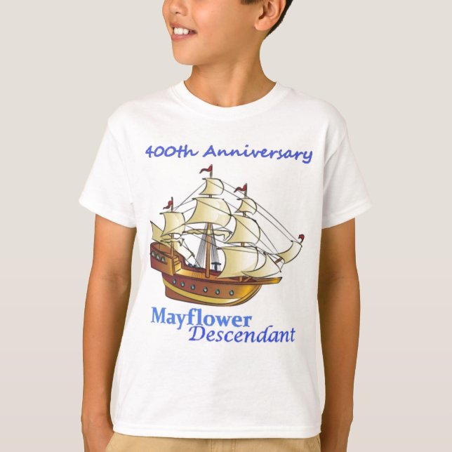 Årsdag för Mayflower härstamma seglingfrakt Tee Shirt (Framsida)