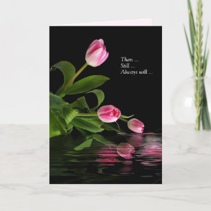 Årsdag för rosa-tulpaner i vatten kort