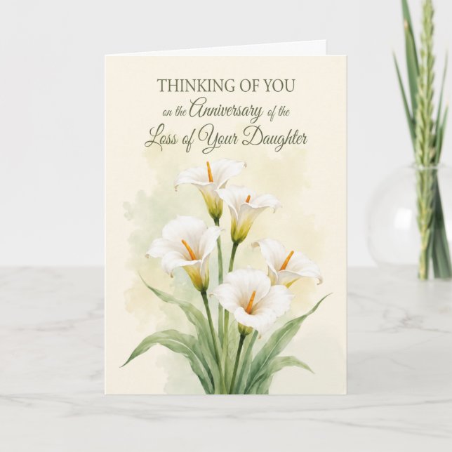 Årsdag Förlust Dotter Vita Calla Lilior Kort (Framsida)