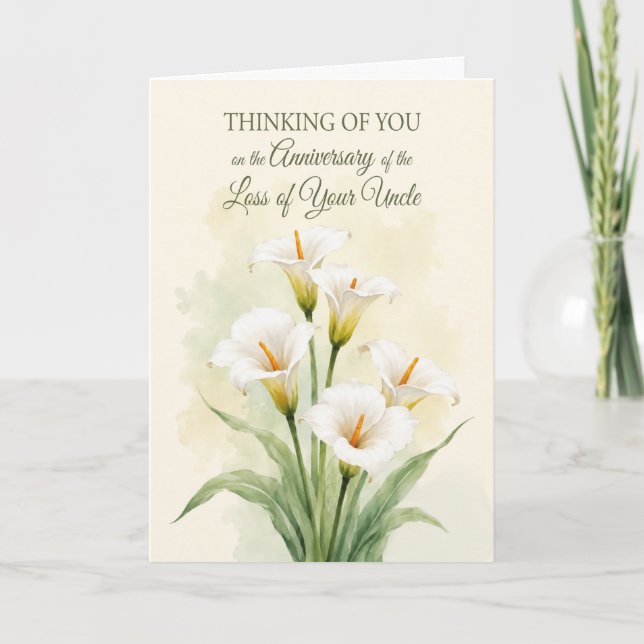 Årsdag Förlust Farbror Vita Calla Lilior Kort (Framsida)