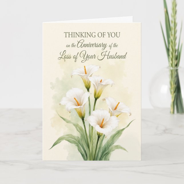 Årsdag Förlust Make Vita Calla Lilior Kort (Framsida)
