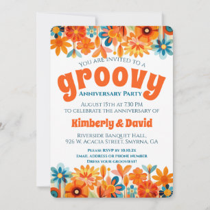Årsdag Groovy 60-tals Vibe Blommig Retro Inbjudningar