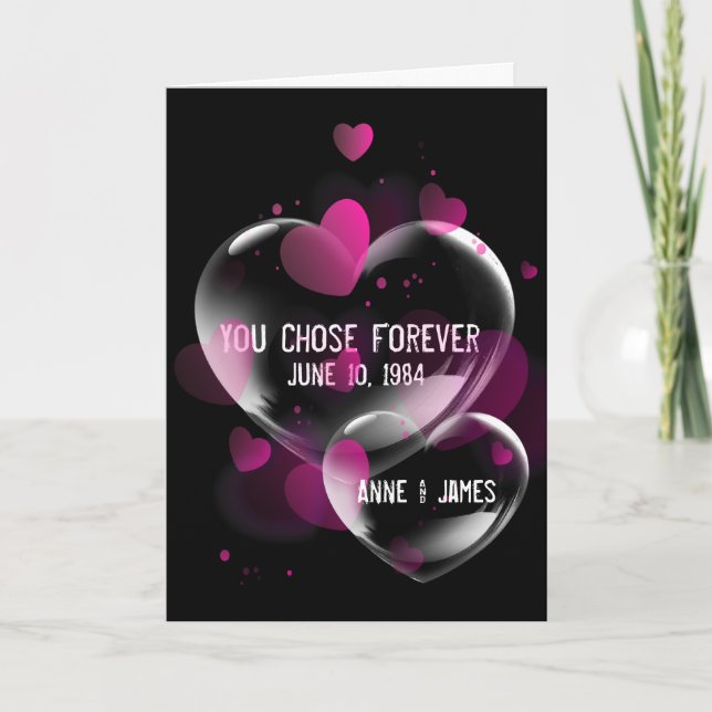 Årsdag Heart Bubbles on Black Kort (Framsida)