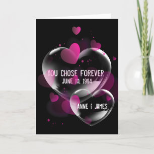 Årsdag Heart Bubbles on Black Kort