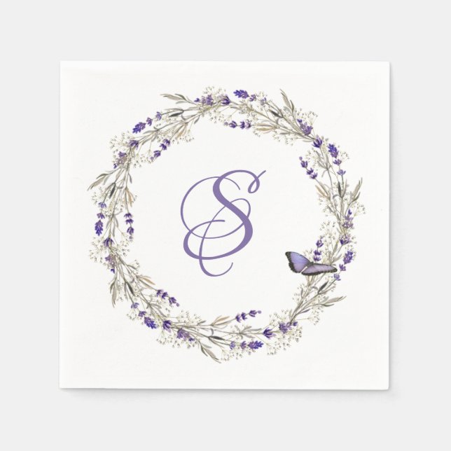 Årsdag Lavender Wand med Monogram Pappersservett (Framsidan)