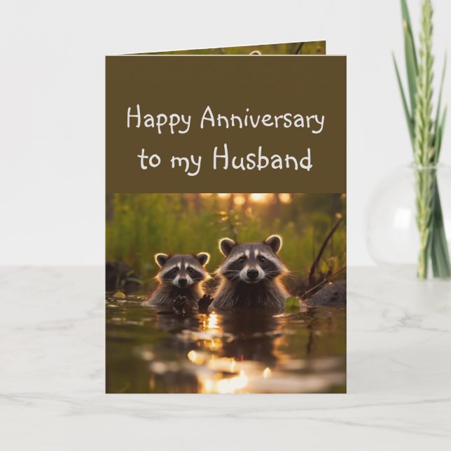 Årsdag Make Partner Roligt Raccoon Animals Kort (Framsida)