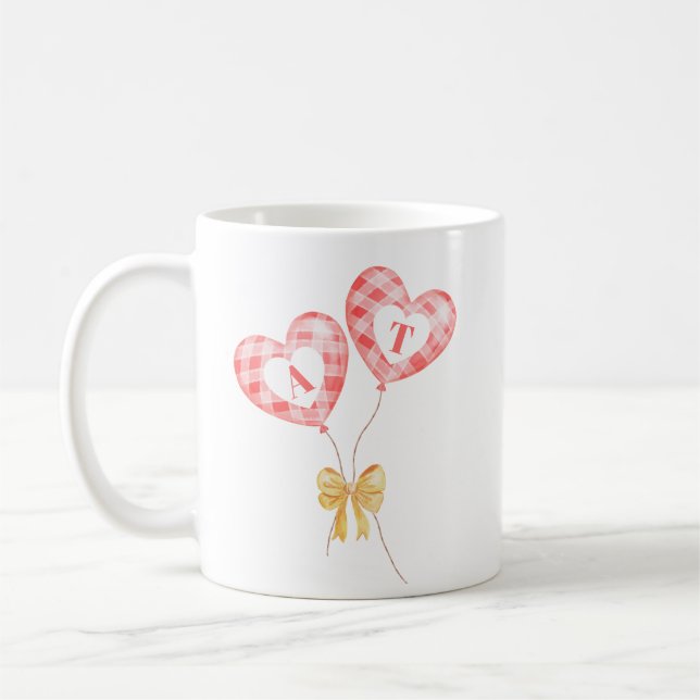 Årsdag mugg - ballonger med parets initialer (Vänster)