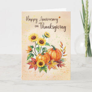 Årsdag på Thanksgiving Sunflowers Pumpkins Kort