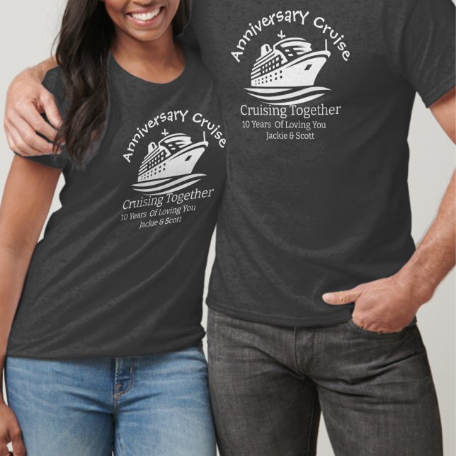 Årsdag Par Kryssning Grå Personliggöra T Shirt (couples anniversary Vacation shirt, personalize as a keepsake,)
