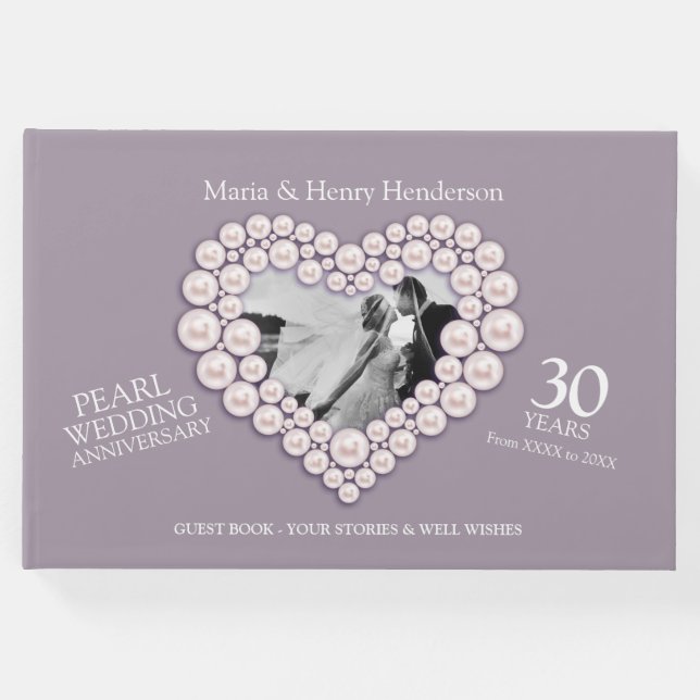 Årsdag Pearl bröllop fotohjärtan 30 år Gästböcker (Framsida)