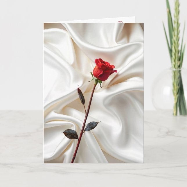 Årsdag Röd ros på satin Kort (Framsida)