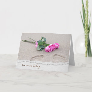 Årsdag Rosa ros i Beach Kort