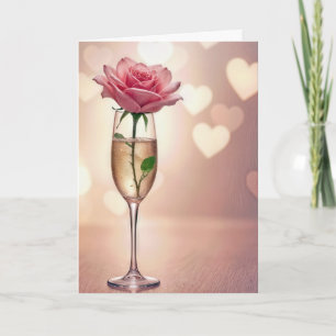 Årsdag Rosa ros i Champagne Kort