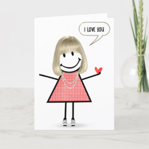 Årsdag Stick figur Girl med Tal Bubble Kort