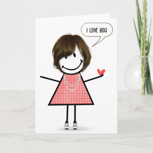 Årsdag Stick figur Girl med Tal Bubble Kort (Framsida)