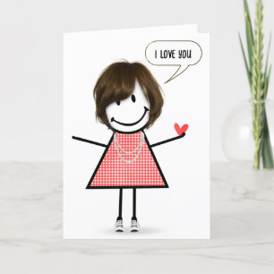 Årsdag Stick figur Girl med Tal Bubble Kort