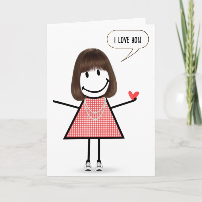 Årsdag Stick figur Girl med Tal Bubble Kort (Framsida)