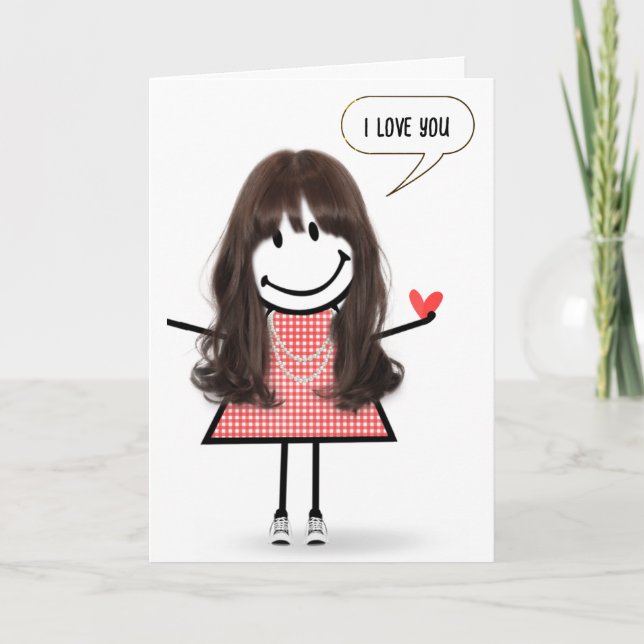Årsdag Stick figur Girl med Tal Bubble Kort (Framsida)