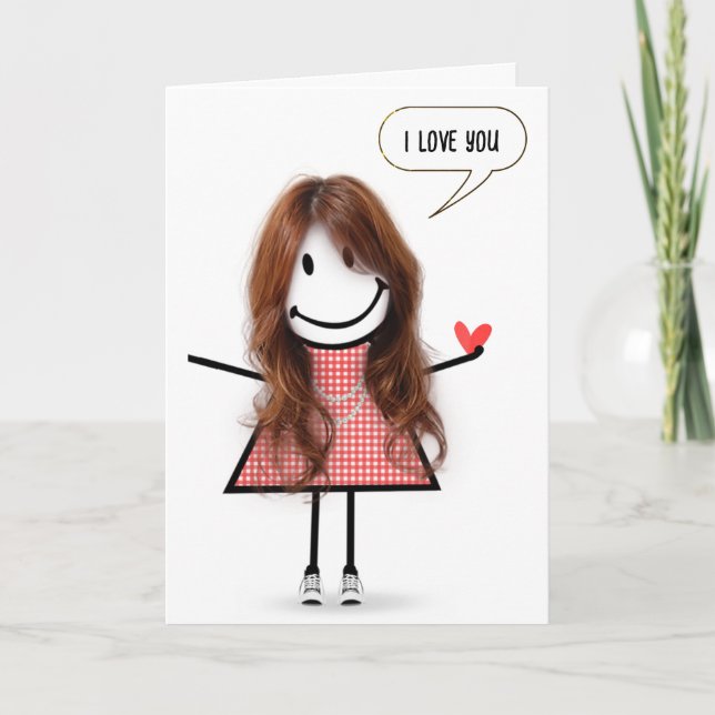 Årsdag Stick figur Girl med Tal Bubble Kort (Framsida)