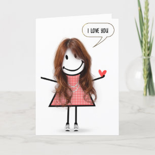 Årsdag Stick figur Girl med Tal Bubble Kort