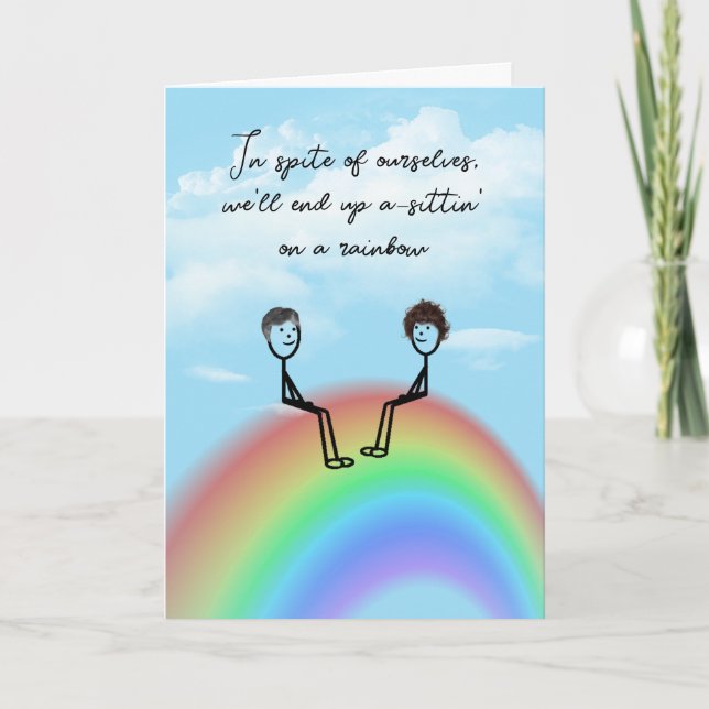 Årsdag Stick figur par på regnbåge Kort (Framsida)