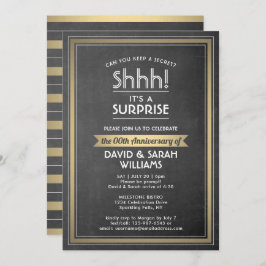 Årsdag Surprise Party Black Chalkboard & Guld Inbjudningar