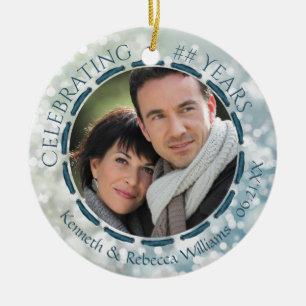Årsdag, tvåsidig tvåfotsfärgad tvåfoto/blå/vit julgransprydnad keramik