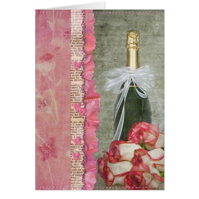 Årsdag vin flaska med ro hälsningskort (Framsidan)