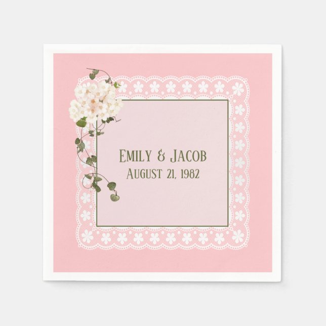 Årsdag Vita Snöre på  Pappersservett (Framsidan)