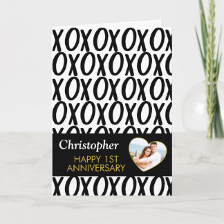 Årsdag XOXO Hugs Kisses Black White Photo Kort