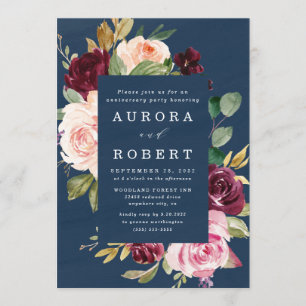 Årsdagen för  Guld-årsdagen för marinblått Burgund Inbjudningar