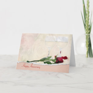 Årsdagen Vin och Röd ros Kort