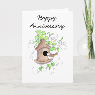 Årsdagkort, Chickadee på Birdhouse Kort