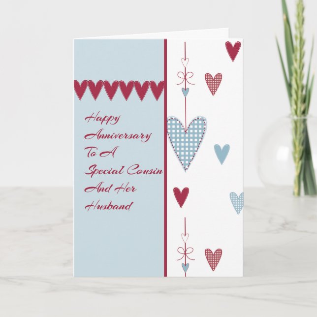 Årsdagskort för kusin och hennes Make Hearts Kort (Framsida)