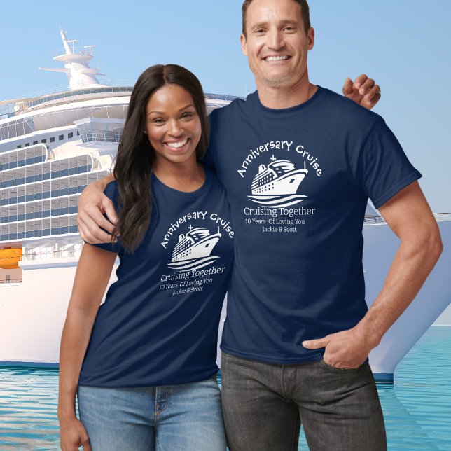 Årsdagskryssning Ocean Blå Personlig T-Shirt (Customize wedding anniversary shirt)