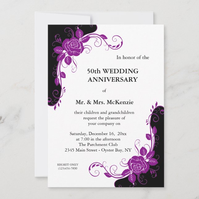 Årsdagsrosor (Lila) Inbjudningar (Framsida)