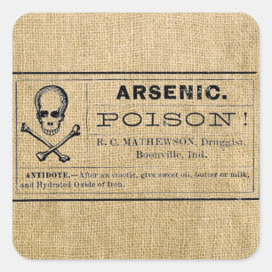 Arseniketikett på Burlap Fyrkantigt Klistermärke