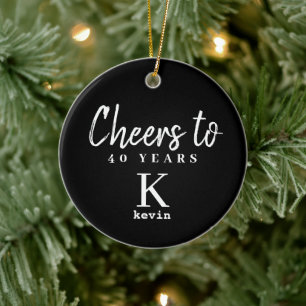 Årsfödelsedag, monogram namn anpassningsbar julgransprydnad keramik