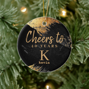 Årsfödelsedag, monogram namn elegant julgransprydnad keramik