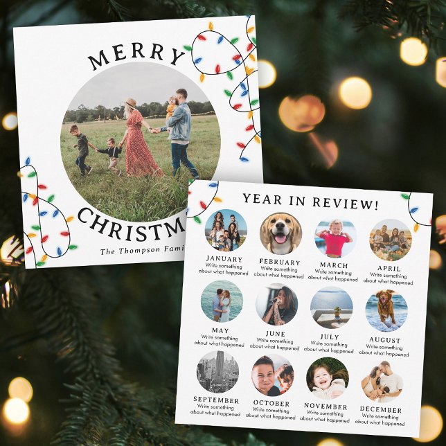Årsfoto för granskning av julkortsfamiljen (Year in Review Christmas Card Family Monthly Photo)