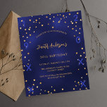 Årsinbjudan för blå stjärnor<br><div class="desc">En glamorös födelsedagsfest inbjudan för både honom och henne. En marin blå bakgrund med faux guld-stjärnor. Den blå färg är ojämn. Anpassa och lägg till information om namn och party. Lägg till födelseår och år för firande-ryggen: marin blå bakgrund och gyllene stjärnor. 1 lakan = 1 inbjudan tryckt kant till...</div>