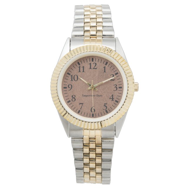 ÅRSJUBILEUM BRUN LÄDER PERSONANPASSAD DATUM ARMBANDSUR (Framsida)
